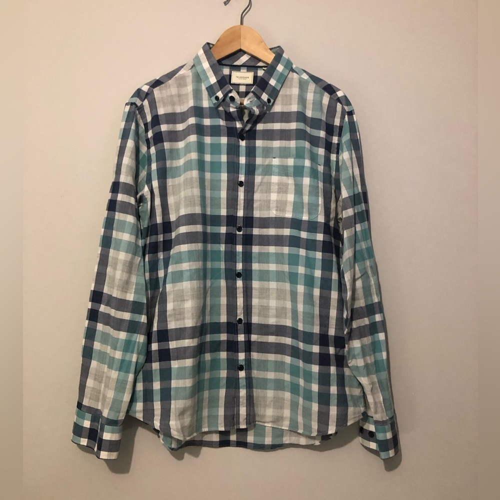 7 Diamonds Men's XL Blue and Green Plaid Shirt Flesh and Bone Spring Button Up